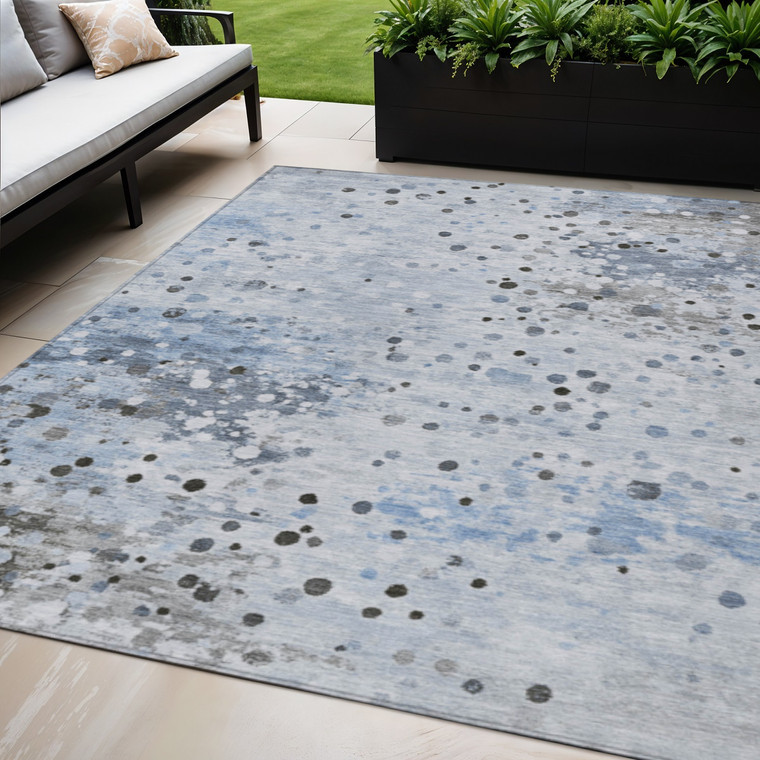 5' X 8' Sky Blue And Gray Abstract Washable Indoor Outdoor Area Rug