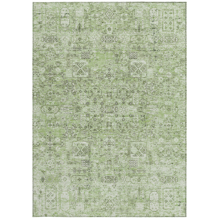 3' X 5' Artichoke Green And Olive Green Floral Washable Indoor Outdoor Area Rug