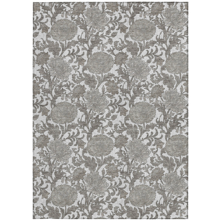 3' X 5' Ivory And Gray Floral Washable Indoor Outdoor Area Rug