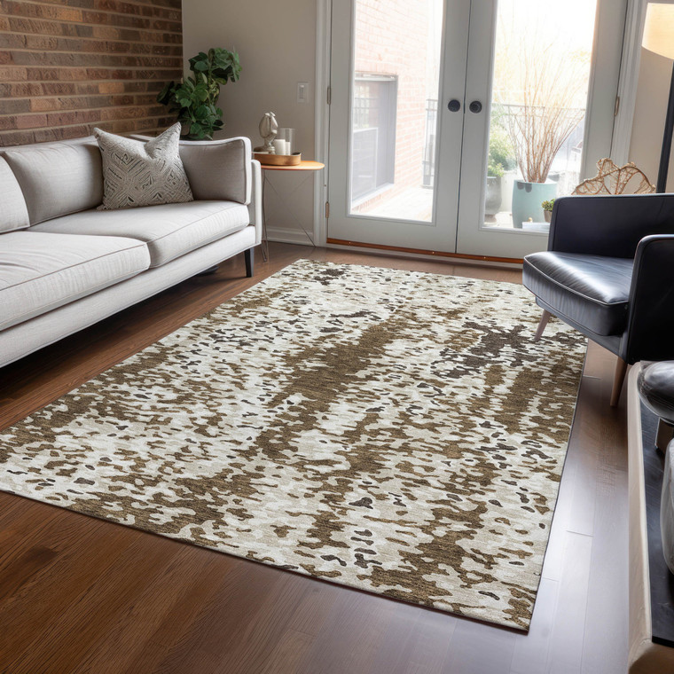 5' X 8' Brown And Ivory Abstract Washable Indoor Outdoor Area Rug Modern Style - Brown, Ivory Color