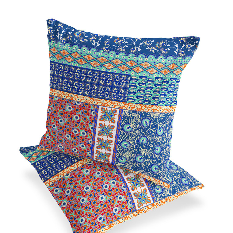 Contemporary Set of Two 18" Blue Botanical Indoor Outdoor Throw Pillow Cover and Insert for Living Room Bedroom Office