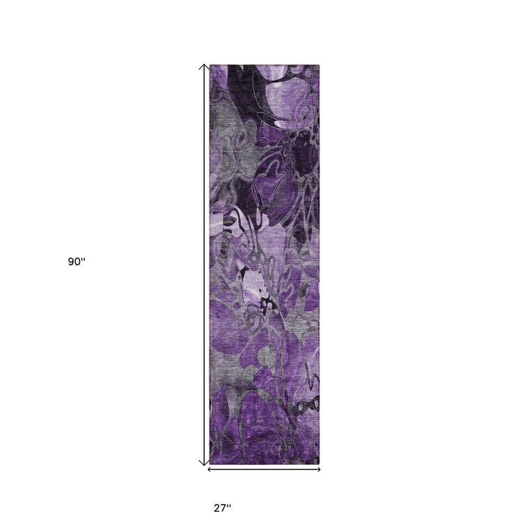 2' X 8' Purple Abstract Washable Indoor Outdoor Runner Rug - 608219345310