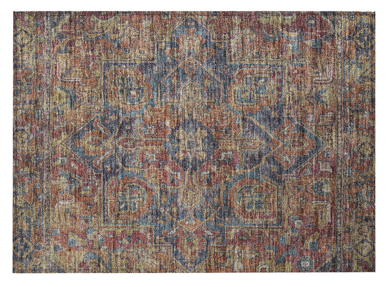 2' X 3' Red Orange and Blue Oriental Washable Non Skid Indoor Outdoor Area Rug - Red, Orange, Blue
