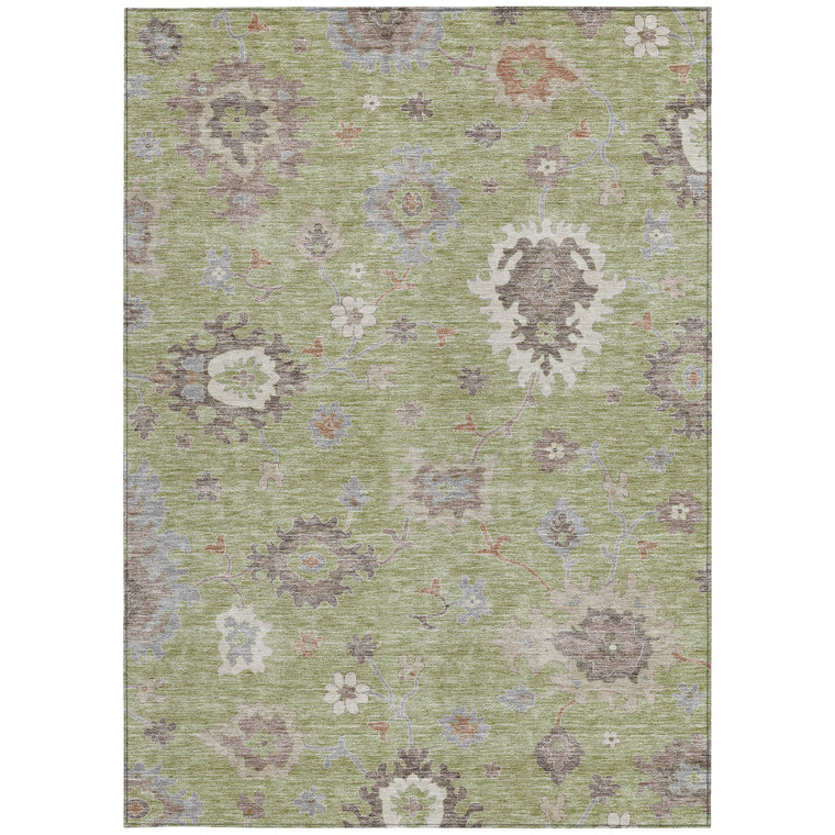 3' X 5' Artichoke Green And Beige Floral Washable Indoor Outdoor Area Rug - Artichoke Green, Beige