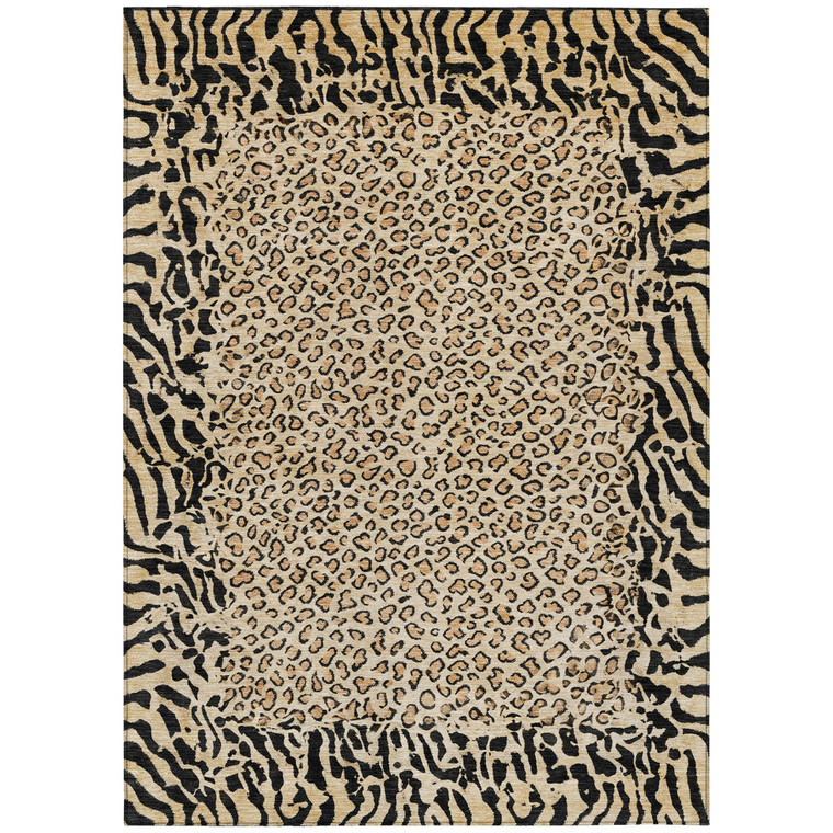 5' X 8' Gold Animal Print Washable Indoor Outdoor Area Rug