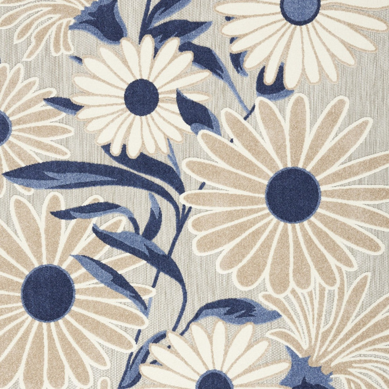 7' X 10' Blue And Grey Floral Stain Resistant Non Skid Area Rug - Blue