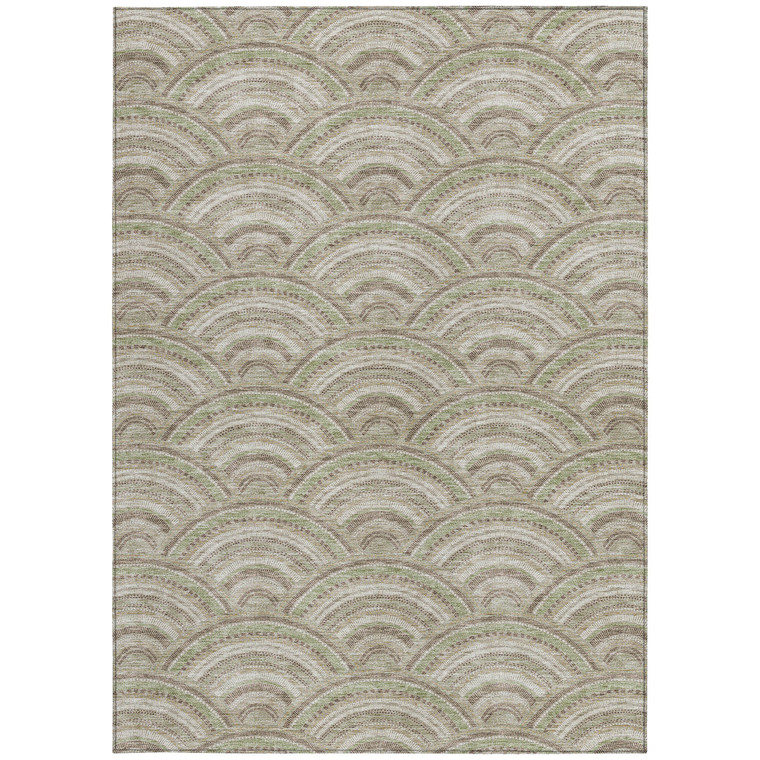 3' X 5' Taupe Fern Green And Ivory Geometric Washable Indoor Outdoor Area Rug