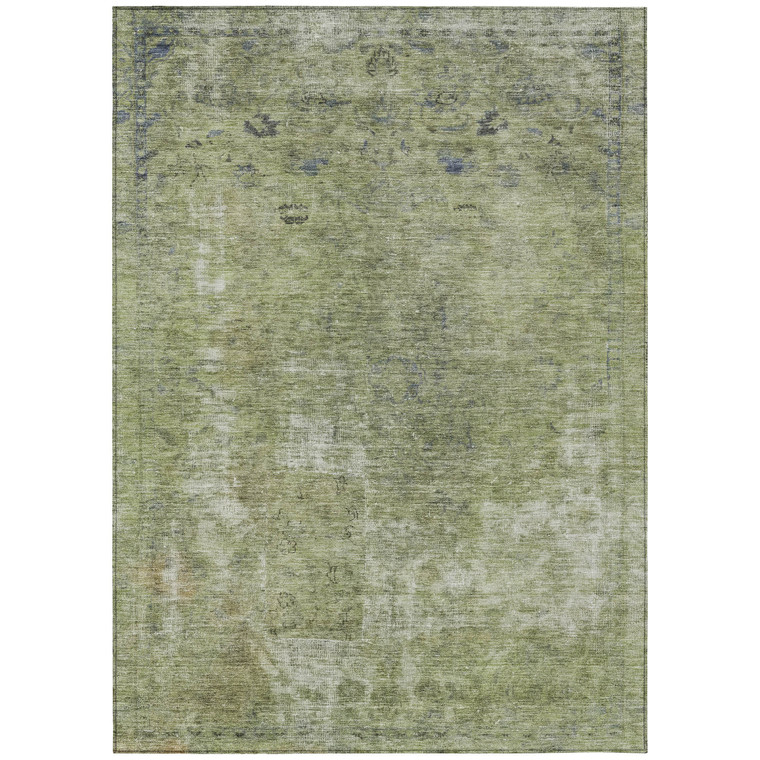 5' X 8' Artichoke Green And Beige Abstract Washable Indoor Outdoor Area Rug - Artichoke Green, Beige
