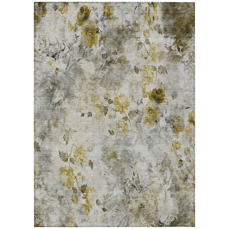 5' X 8' Taupe Ivory And Tan Floral Washable Indoor Outdoor Area Rug - Taupe, Ivory, Tan