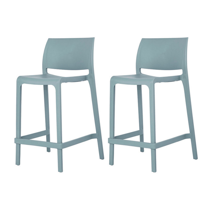 Set of Four 26" Baby Blue Heavy Duty Plastic Low Back Outdoor Counter Height Bar Chairs