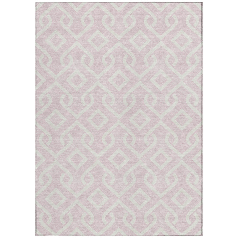5' X 8' Pink And Ivory Geometric Washable Indoor Outdoor Area Rug Transitional Style - Pink, Ivory Color