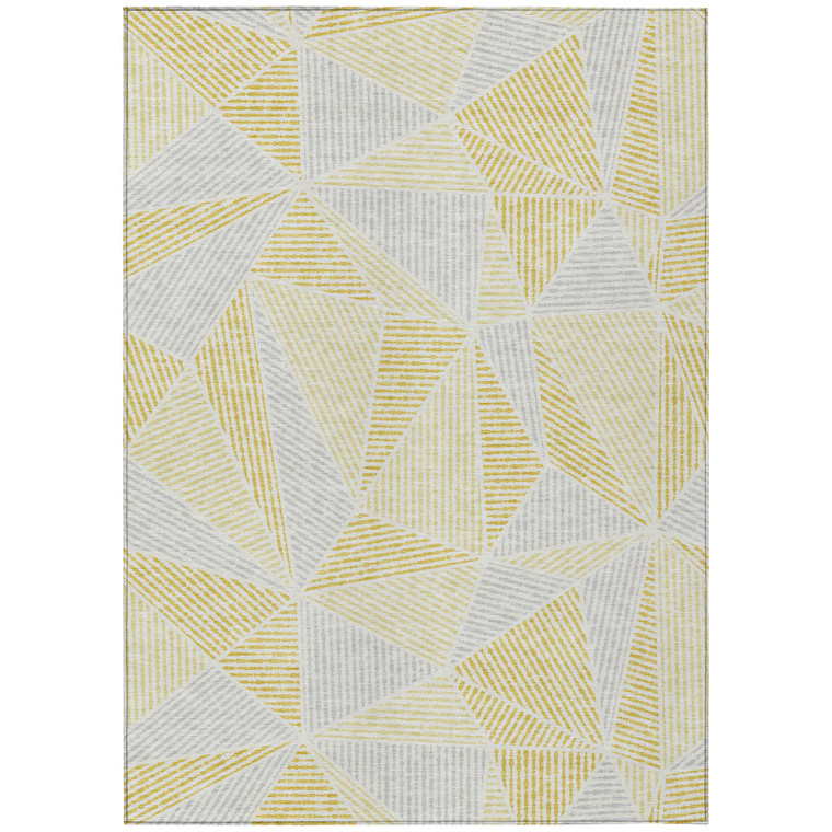 5' X 8' Gold Gray And Wheat Geometric Washable Indoor Outdoor Area Rug