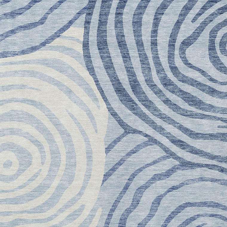 3' X 5' Sky Blue Denim Blue And Ivory Abstract Washable Indoor Outdoor Area Rug - Sky Blue, Denim Blue, Ivory