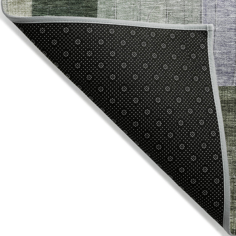 5' X 8' Olive Green Purple And Gray Geometric Washable Indoor Outdoor Area Rug