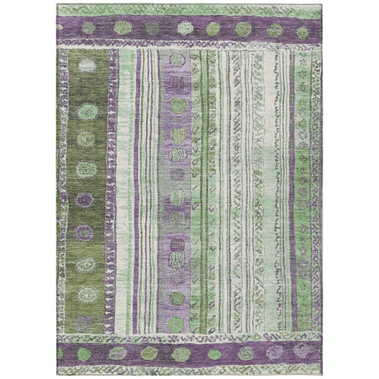 5' X 8' Purple And Green Striped Washable Indoor Outdoor Area Rug - Purple, Green
