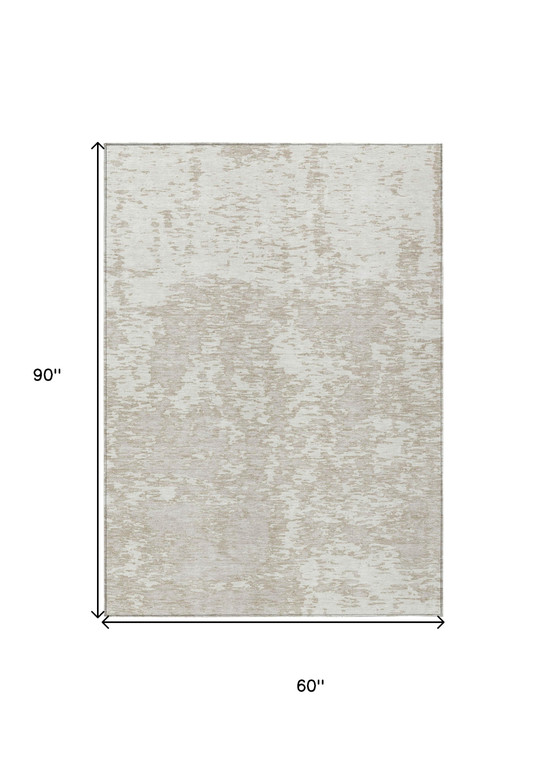 5' X 8' Ivory And Off White Abstract Washable Indoor Outdoor Area Rug