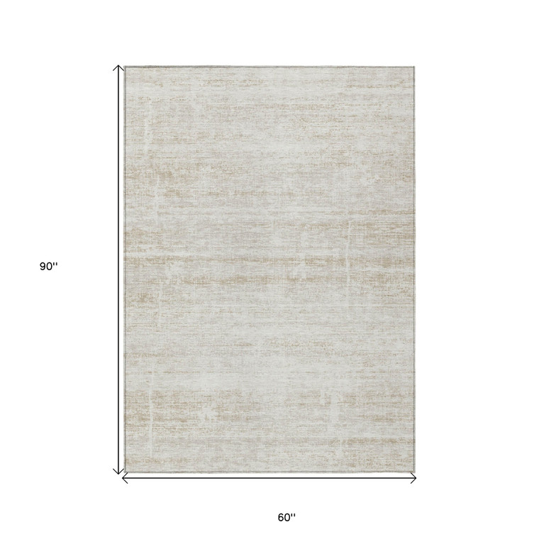 5' X 8' Ivory Beige And Tan Abstract Washable Indoor Outdoor Area Rug - Ivory, Beige, Tan