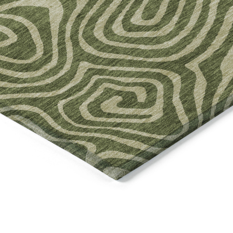 3' X 5' Olive Green And Light Green Abstract Washable Indoor Outdoor Area Rug