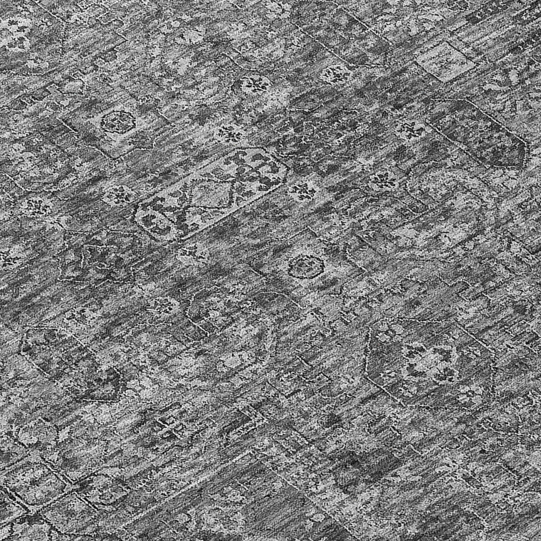 5' X 8' Charcoal And Silver Floral Washable Indoor Outdoor Area Rug