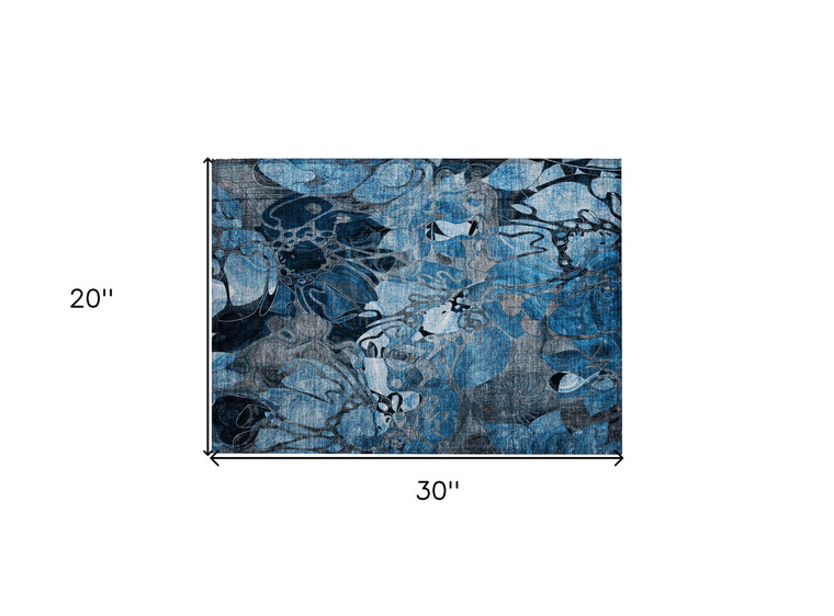 2' X 3' Blue and Gray Abstract Washable Indoor Outdoor Area Rug