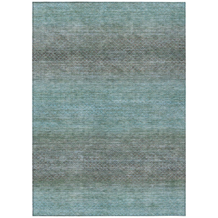 3' X 5' Teal Blue And Brown Geometric Washable Indoor Outdoor Area Rug - Teal Blue, Brown