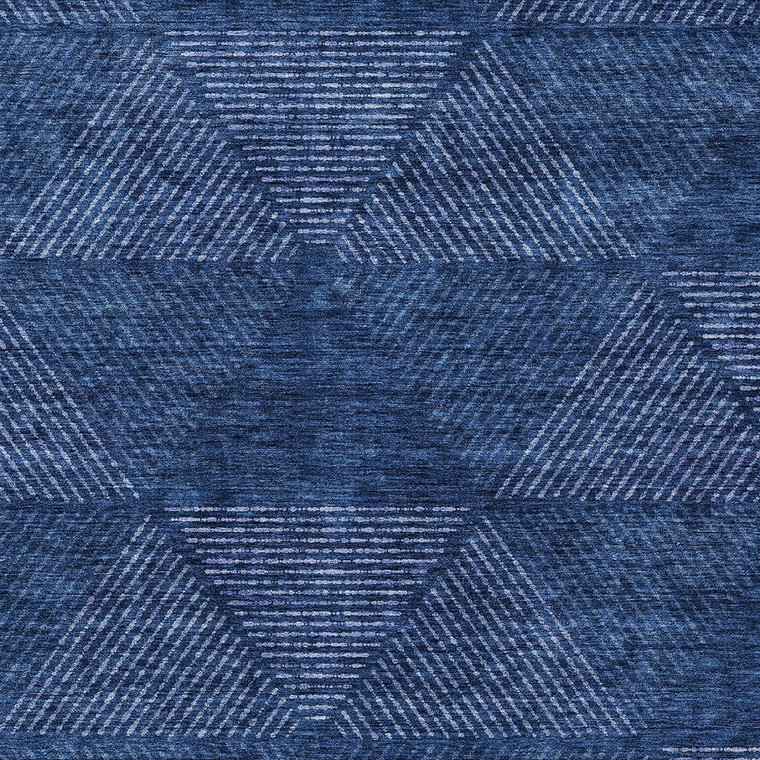 3' X 5' Navy Blue And Sky Blue Geometric Washable Indoor Outdoor Area Rug Transitional Style - Navy Blue, Sky Blue Color