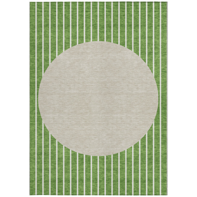 3' X 5' Green And Gray Striped Washable Indoor Outdoor Area Rug Transitional Style - Green, Gray Color
