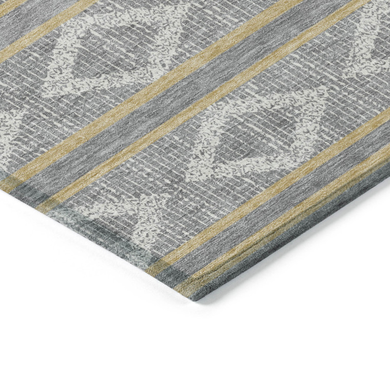 5' X 8' Gray Ivory And Brown Geometric Washable Indoor Outdoor Area Rug