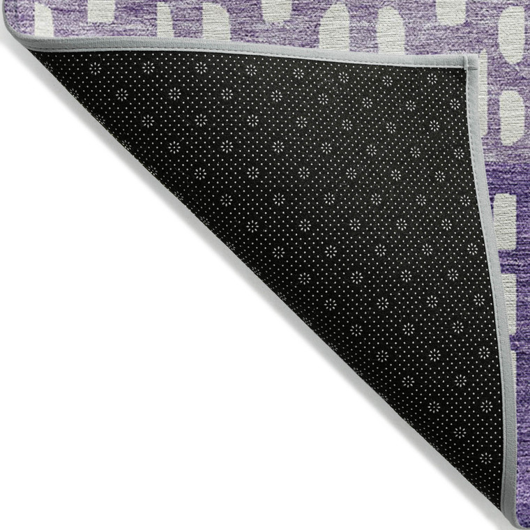 5' X 8' Purple Lavender And Ivory Geometric Washable Indoor Outdoor Area Rug