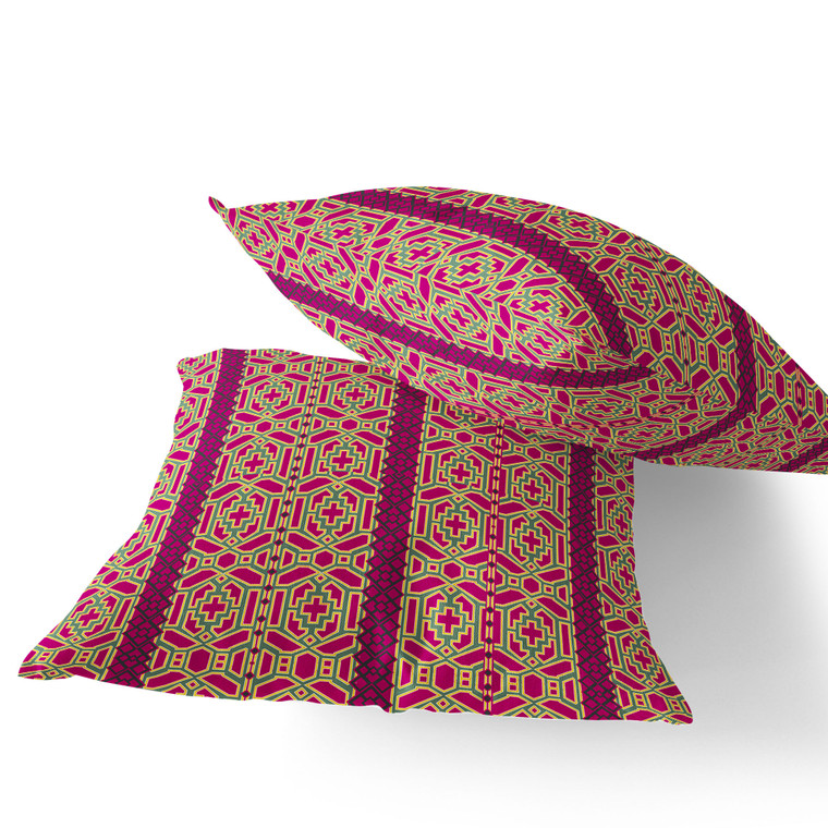 Set of Two 18" Pink Abstract Indoor Outdoor Throw Pillow Cover and Insert - 606114912217