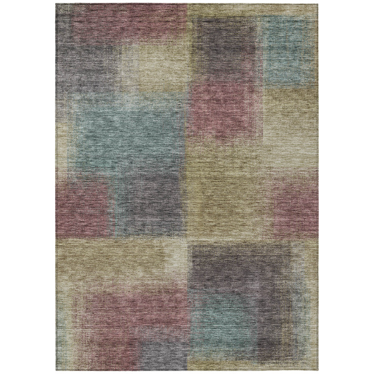 5' X 8' Beige Mauve And Brown Abstract Washable Indoor Outdoor Area Rug