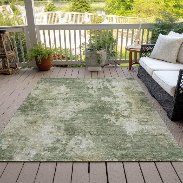 3' X 5' Sage And Beige Abstract Washable Indoor Outdoor Area Rug - Sage, Beige