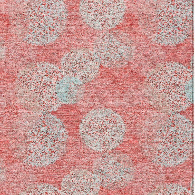 5' X 8' Salmon Ivory And Sky Blue Polka Dot Washable Indoor Outdoor Area Rug