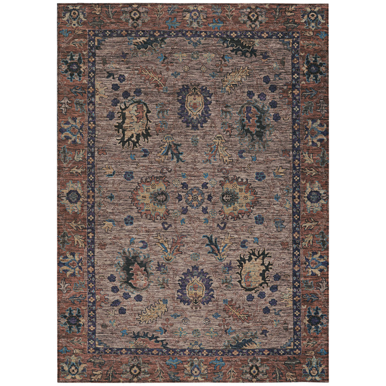 5' X 8' Brown And Beige Floral Washable Indoor Outdoor Area Rug - Brown, Beige