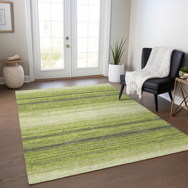 3' X 5' Lime Green Ivory And Black Abstract Washable Indoor Outdoor Area Rug - 880016850086