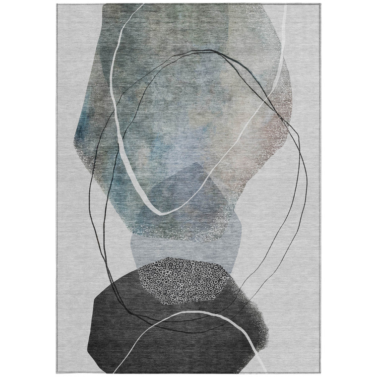 3' X 5' Ivory And Gray Abstract Washable Indoor Outdoor Area Rug - Ivory, Gray