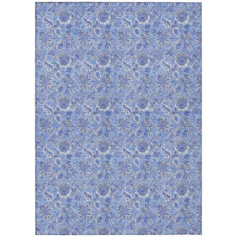 3' X 5' Navy Blue And Denim Blue Floral Washable Indoor Outdoor Area Rug - Navy Blue, Denim Blue