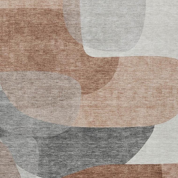 3' X 5' Rust And Gray Abstract Washable Indoor Outdoor Area Rug - Rust, Gray