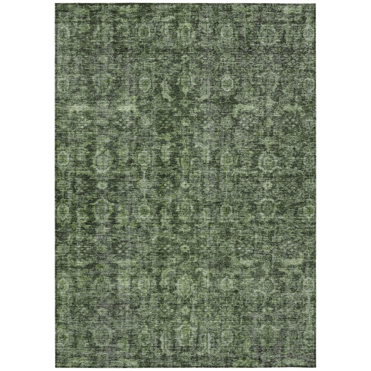 3' X 5' Artichoke Green And Black Damask Washable Indoor Outdoor Area Rug