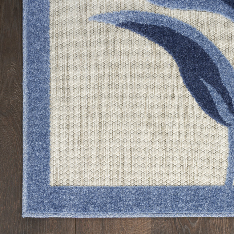 6' Blue And Gray Floral Indoor Outdoor Runner Rug