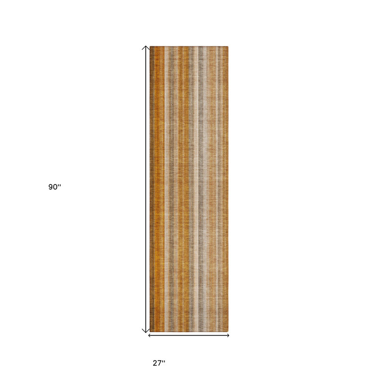 2' X 8' Orange Ivory and Gray Striped Washable Non Skid Indoor Outdoor Runner Rug