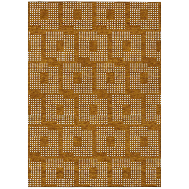 5' X 8' Terra Cotta And Ivory Geometric Washable Indoor Outdoor Area Rug