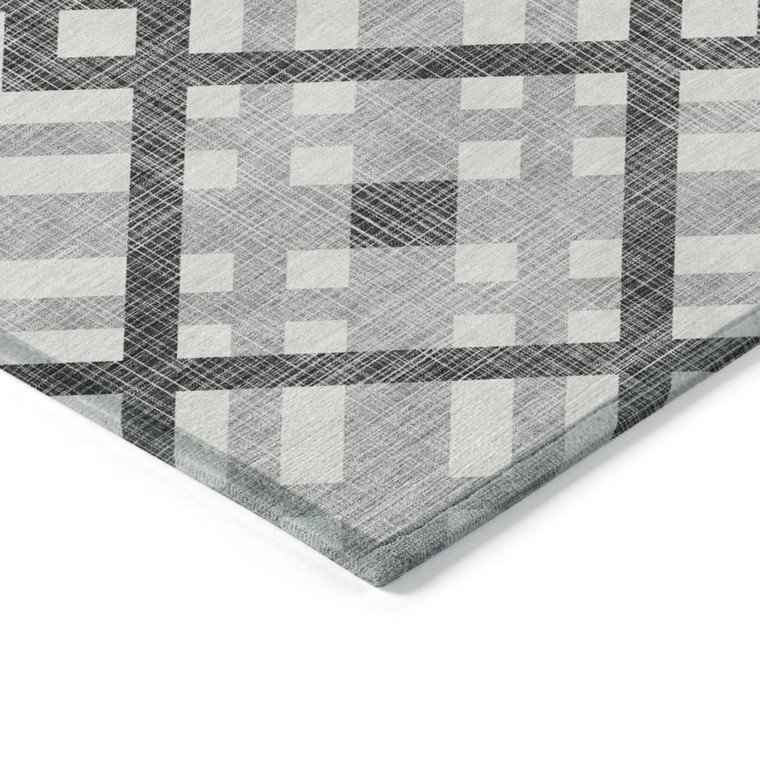 5' X 8' Gray Charcoal And Ivory Geometric Washable Indoor Outdoor Area Rug