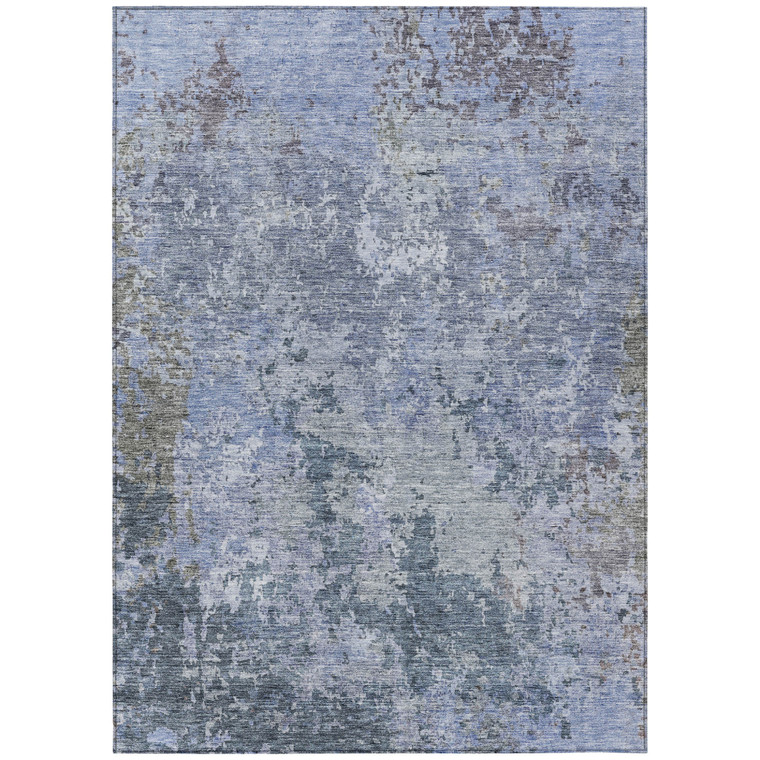 3' X 5' Blue And Dark Gray Abstract Washable Indoor Outdoor Area Rug