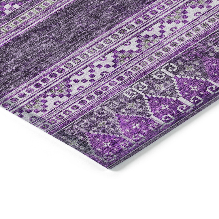 5' X 8' Purple Eggplant And Gray Southwestern Washable Indoor Outdoor Area Rug