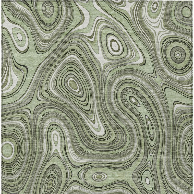 3' X 5' Artichoke Green And Ivory Geometric Washable Indoor Outdoor Area Rug - Artichoke Green, Ivory