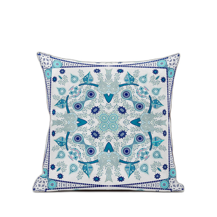 20" x 20" Blue and White Blown Seam Paisley Indoor Outdoor Throw Pillow