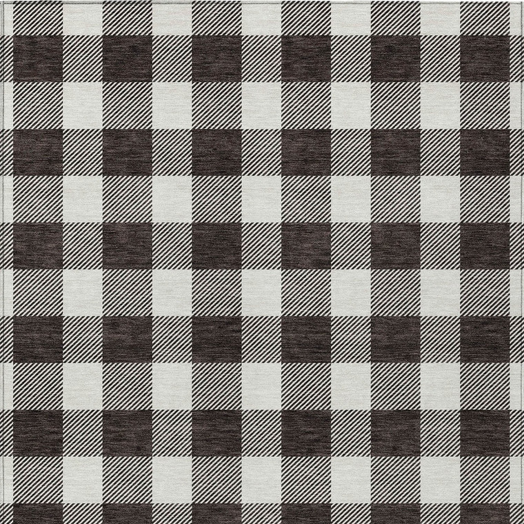 3' X 5' Black And Gray Plaid Washable Indoor Outdoor Area Rug