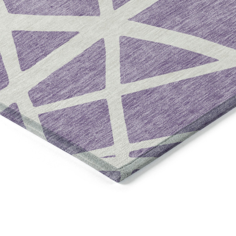 5' X 8' Lavender And Ivory Geometric Washable Indoor Outdoor Area Rug Transitional Style - Lavender, Ivory Color
