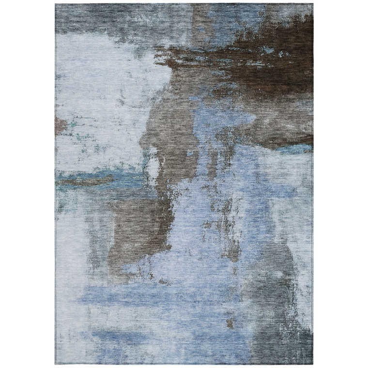 3' X 5' Blue Gray And Dark Brown Abstract Washable Indoor Outdoor Area Rug